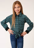 GIRLS LONG SLEEVE SNAP DIAMOND AZTEC PRINT WESTERN SHIRT