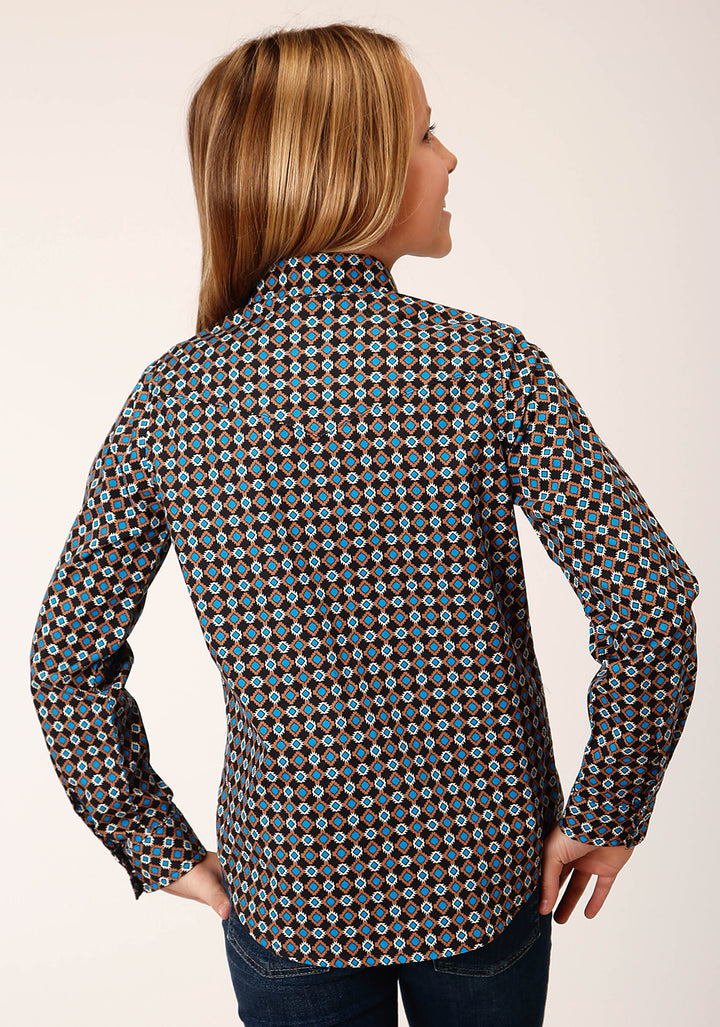 GIRLS LONG SLEEVE SNAP AZTEC MEDALLIONS WESTERN SHIRT