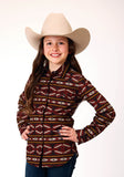 GIRLS LONG SLEEVE SNAP RED AZTEC HORIZONTAL STRIPE WESTERN SHIRT