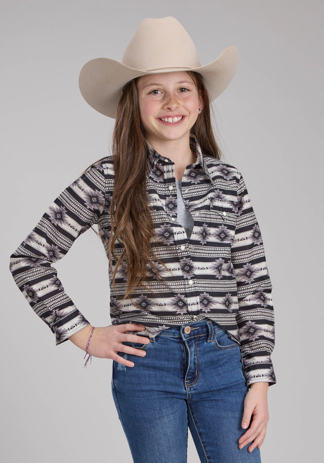 GIRLS SANTA FE AZTEC LONG SLEEVE SNAP WESTERN SHIRT