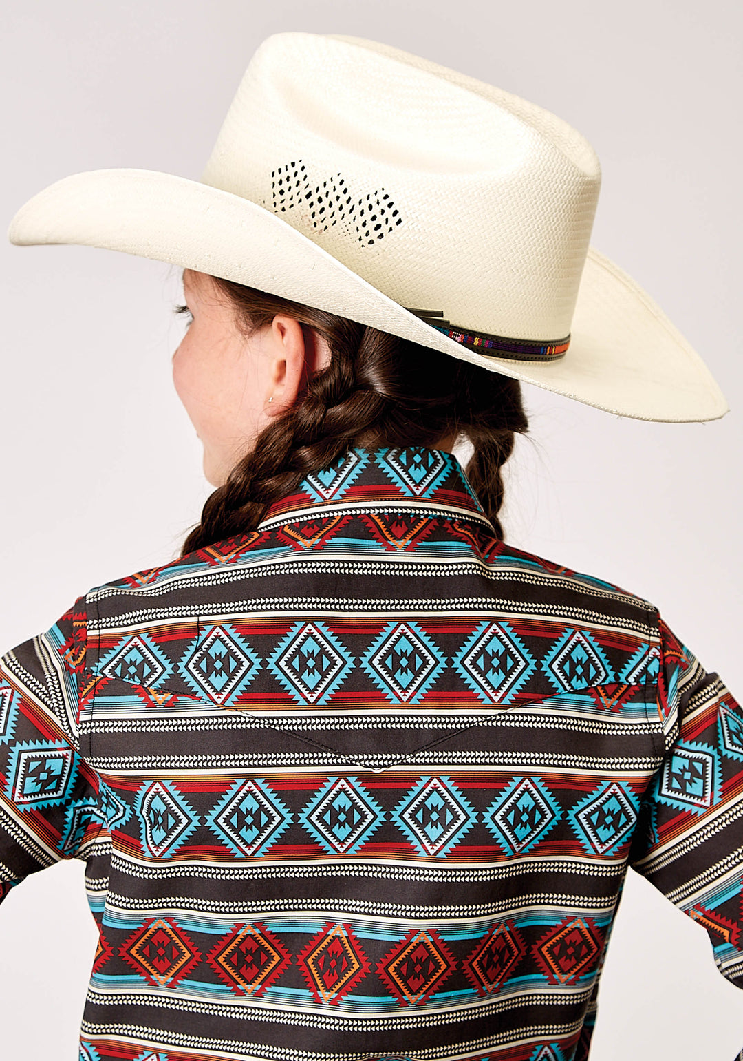 GIRLS LONG SLEEVE SNAP AZTEC STRIPE PRINT WESTERN SHIRT