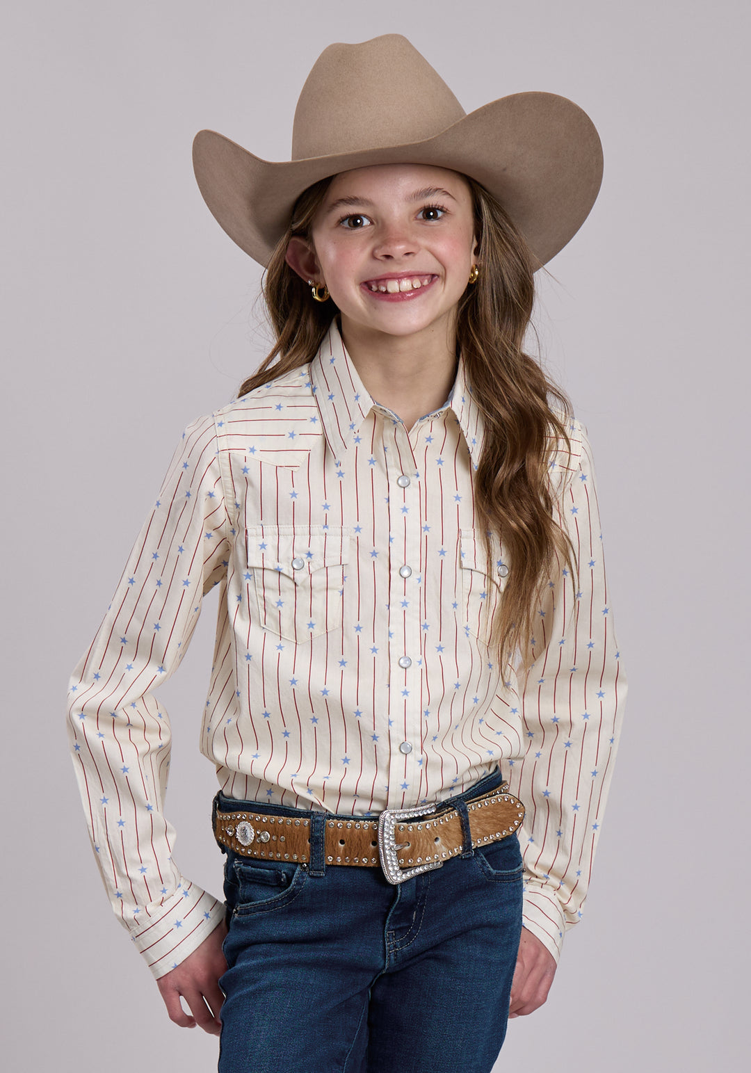GIRLS ROPER STARS AND STRIPES PRINT LONG SLEEVE SHIRT