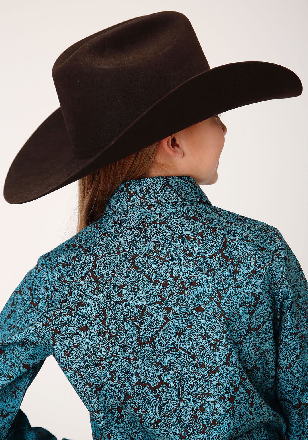 GIRLS LONG SLEEVE SNAP BLUE AGAVE PAISLEY WESTERN SHIRT