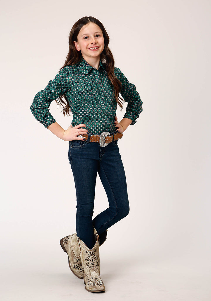 GIRLS LONG SLEEVE SNAP CROSHORT SLEEVE WALK FOULARD WESTERN SHIRT