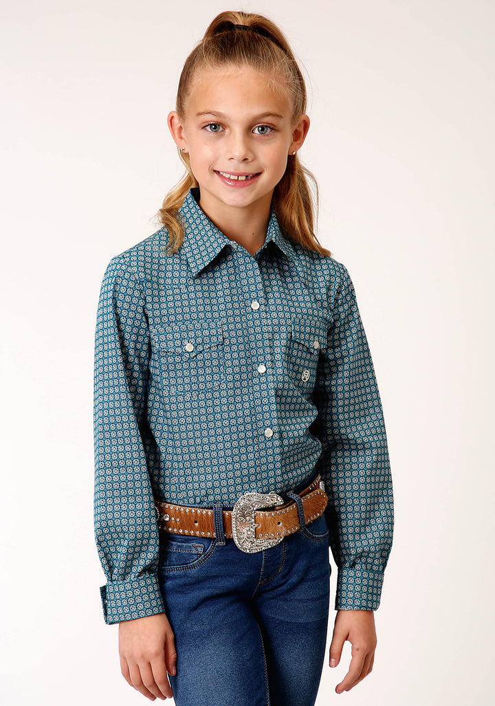 GIRLS LONG SLEEVE SNAP AZURE NEAT WESTERN SHIRT