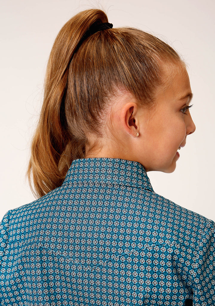 GIRLS LONG SLEEVE SNAP AZURE NEAT WESTERN SHIRT
