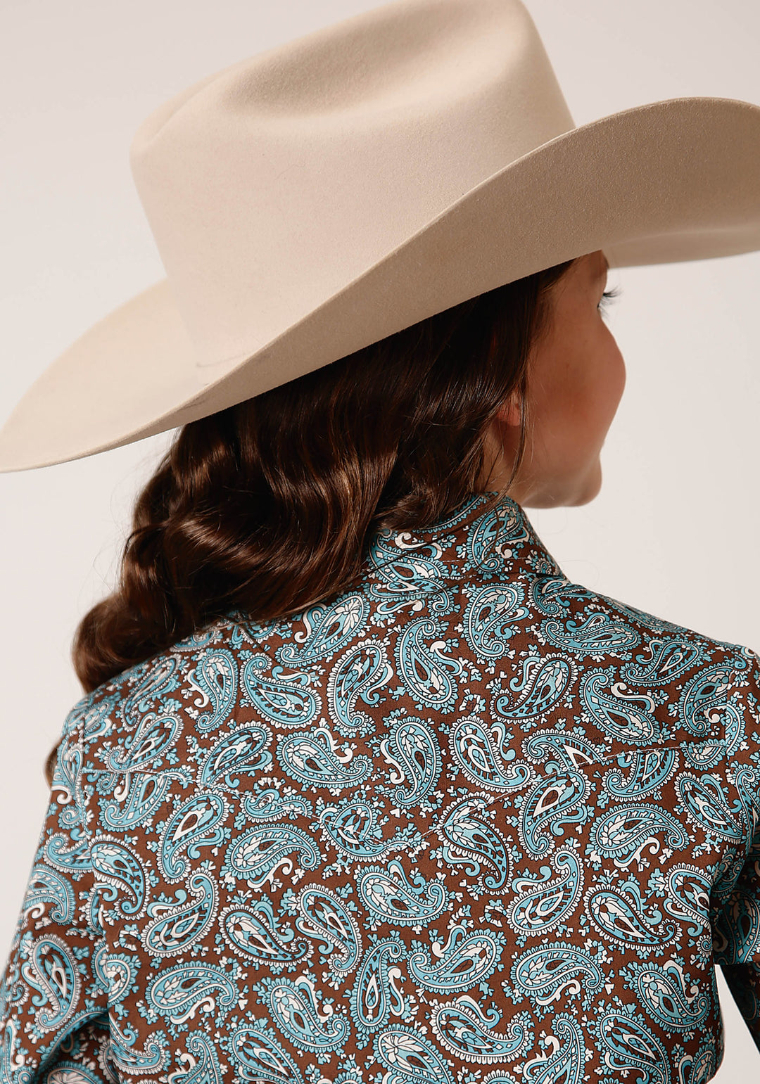 GIRLS LONG SLEEVE SNAP TURQUOISE MINE PAISLEY WESTERN SHIRT
