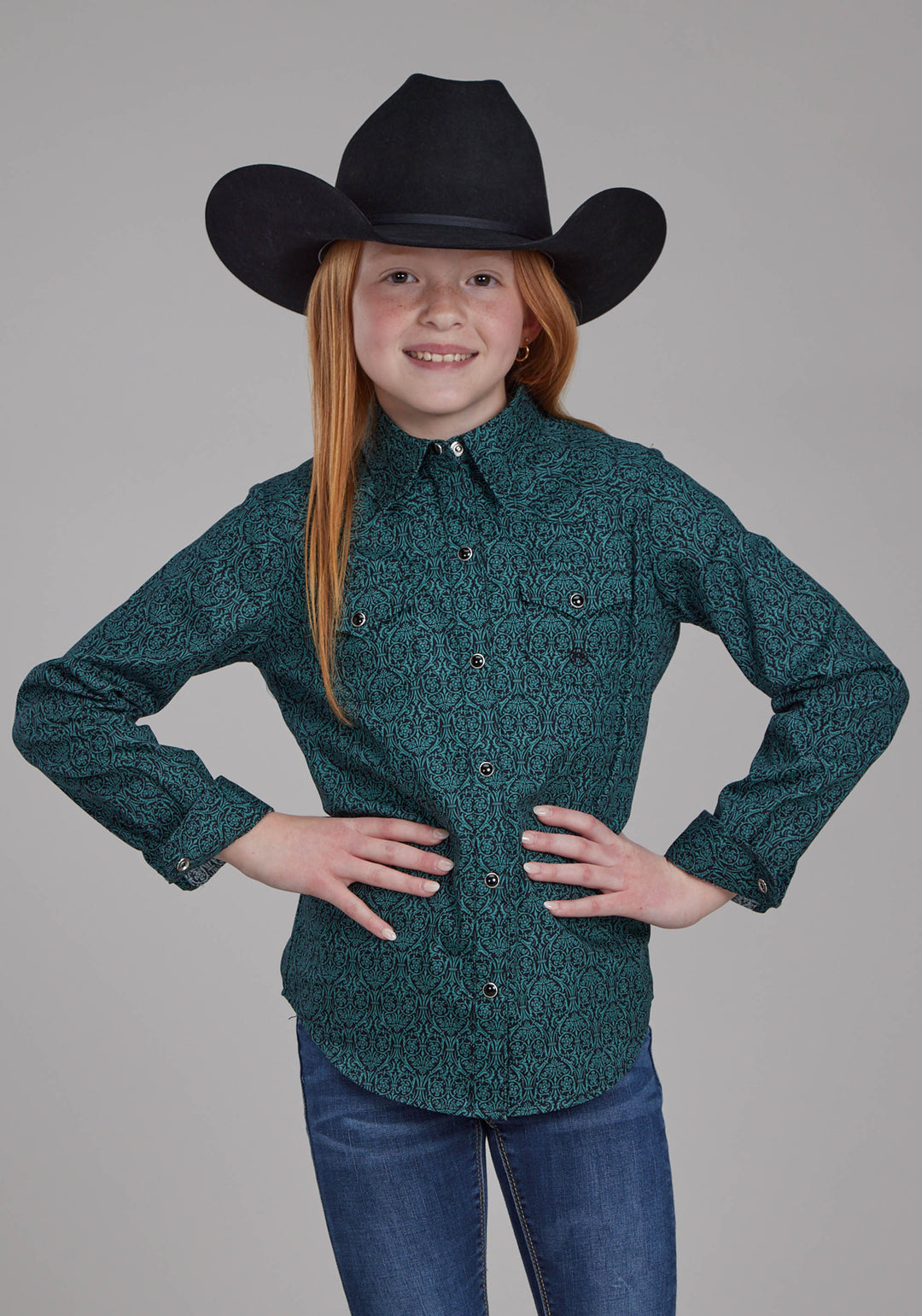 GIRLS VINTAGE PAISLEY LONG SLEEVE SNAP WESTERN SHIRT