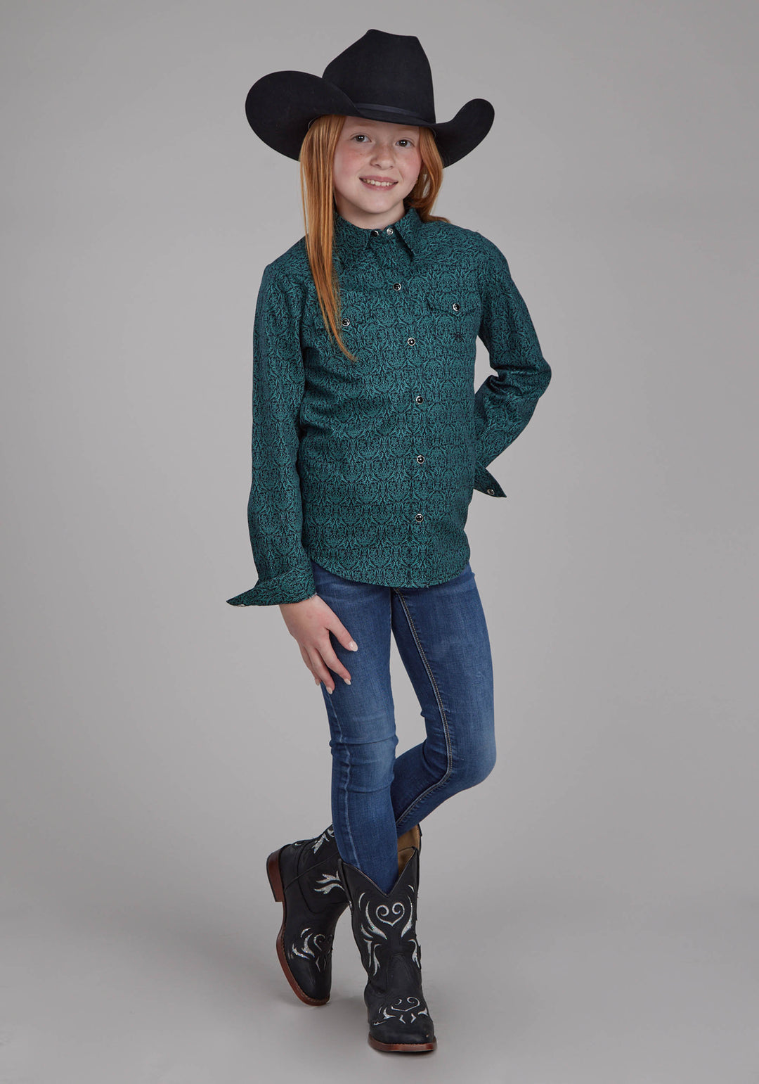 GIRLS VINTAGE PAISLEY LONG SLEEVE SNAP WESTERN SHIRT