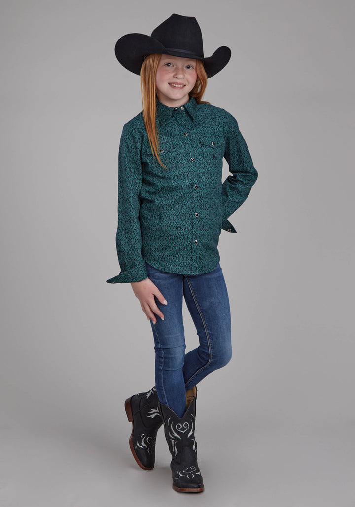 GIRLS VINTAGE PAISLEY LONG SLEEVE SNAP WESTERN SHIRT