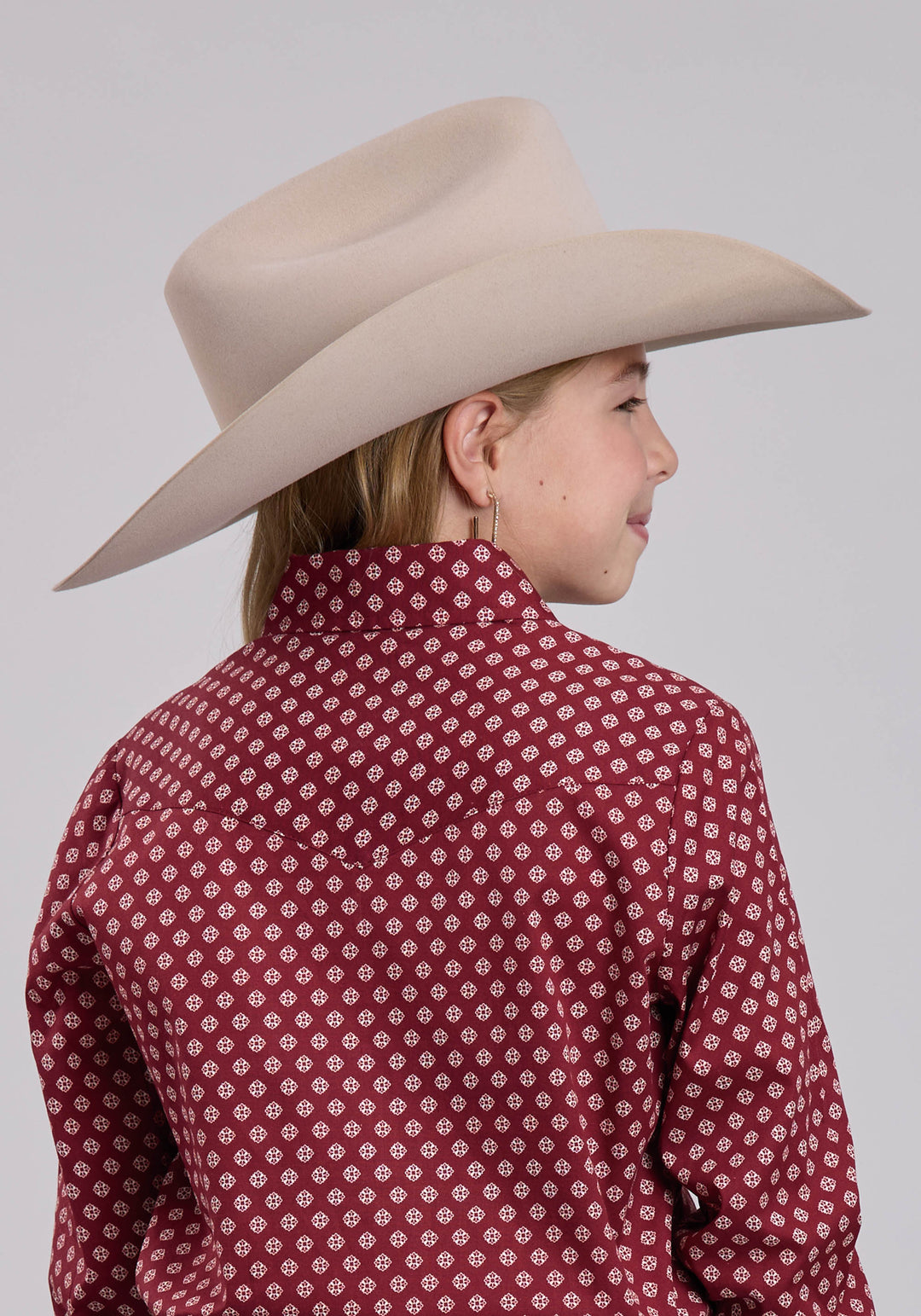 GIRLS ROPER RED STRETCH FOULARD LONG SLEEVE SHIRT