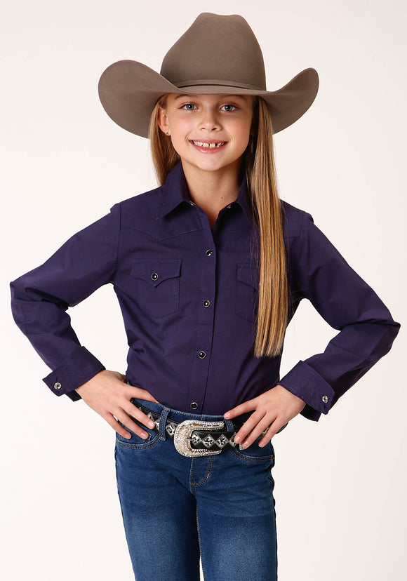 GIRLS LONG SLEEVE SNAP BLACK FILL  PURPLE WESTERN SHIRT