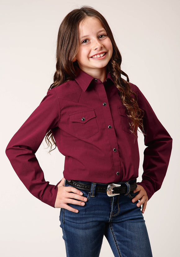 GIRLS LONG SLEEVE SNAP BLACK FILL SOLID  WINE WESTERN SHIRT