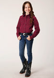 GIRLS LONG SLEEVE SNAP BLACK FILL SOLID  WINE WESTERN SHIRT