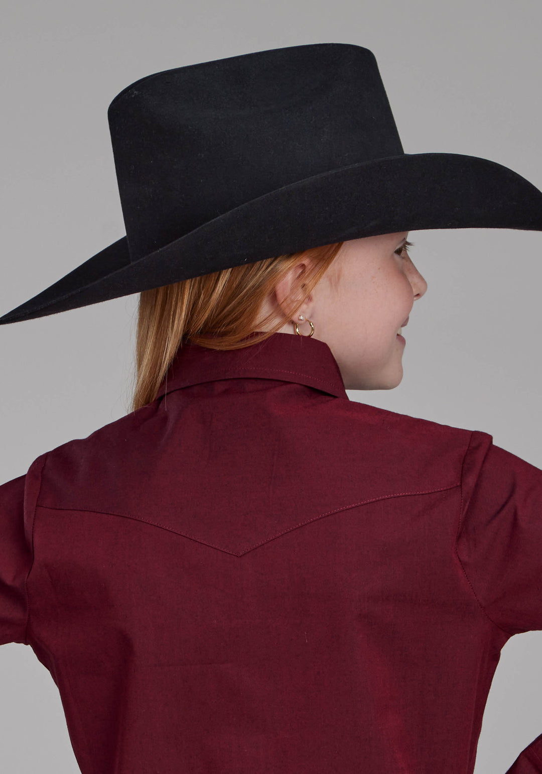 GIRLS LONG SLEEVE SNAP SOLID BLACK FILL POPLIN - RED WESTERN SHIRT