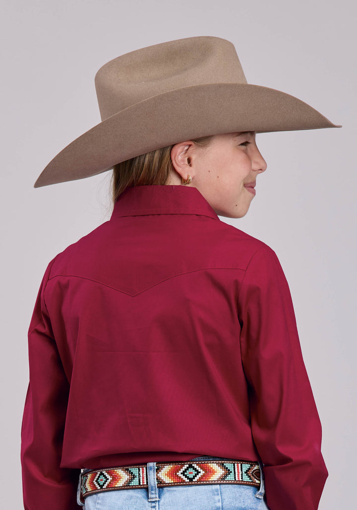 GIRLS ROPER RED SOLID STRETCH LONG SLEEVE SHIRT
