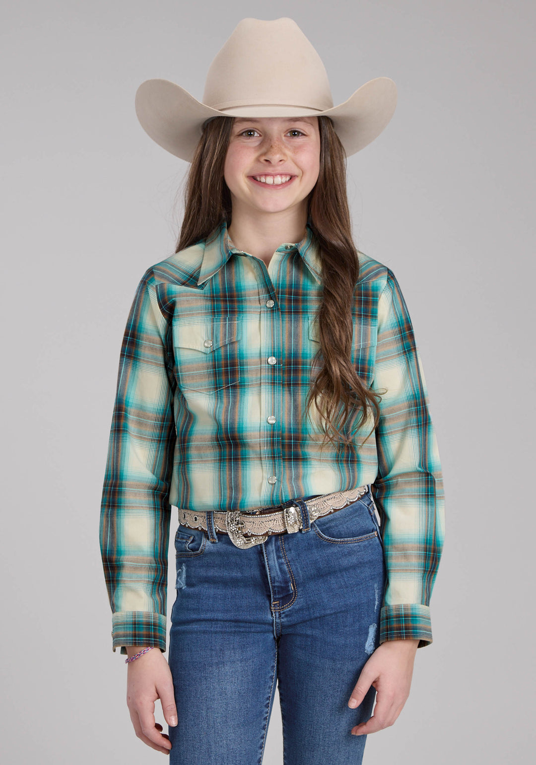 GIRLS TAOS OMBRE PLAID LONG SLEEVE SNAP WESTERN SHIRT