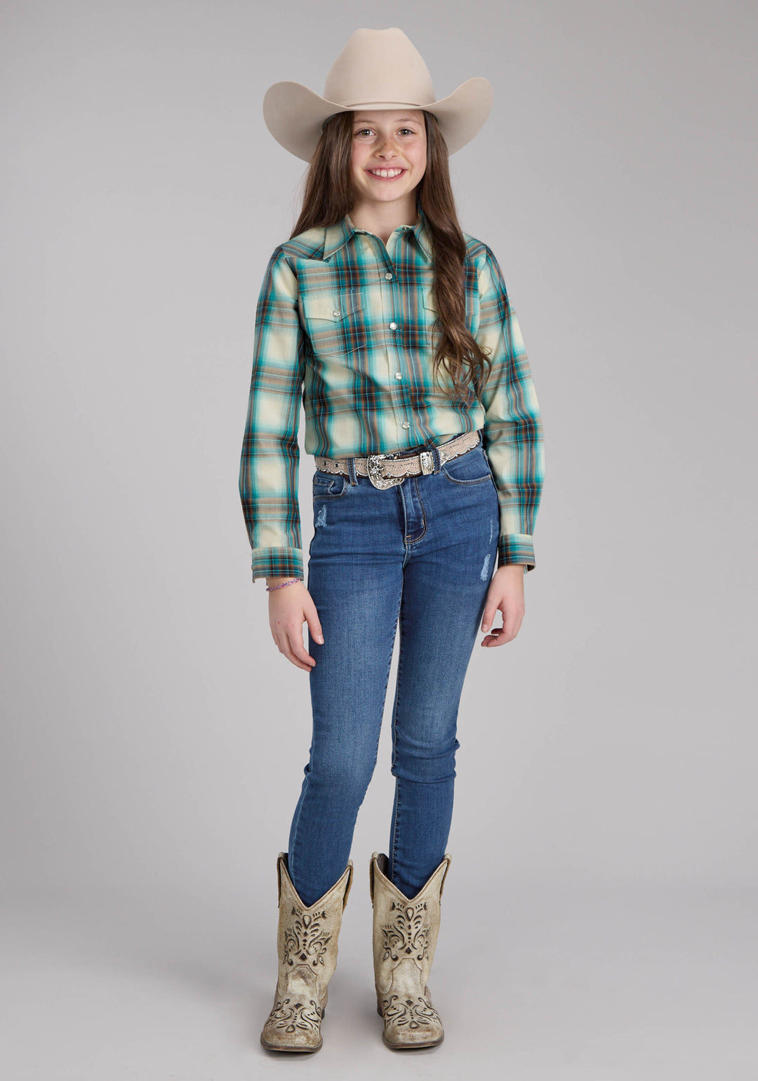 GIRLS TAOS OMBRE PLAID LONG SLEEVE SNAP WESTERN SHIRT