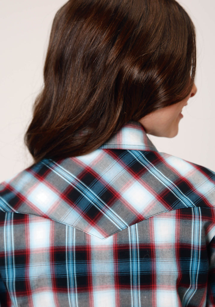 GIRLS LONG SLEEVE SNAP WEST PLAID WESTERN SHIRT