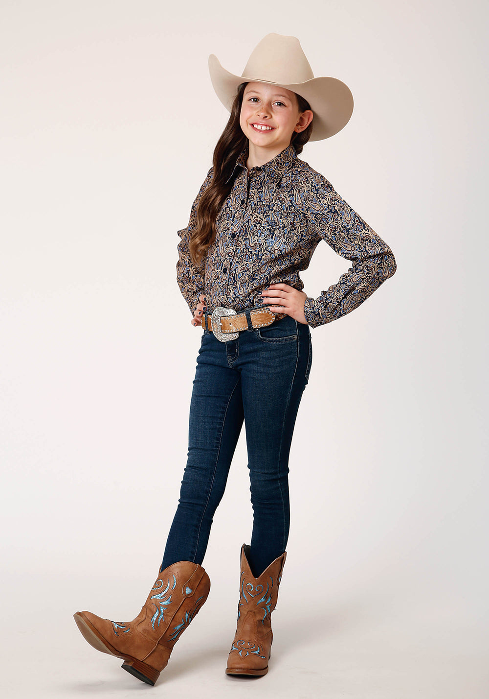 GIRLS LONG SLEEVE BUTTON VINTAGE PAISLEY WESTERN SHIRT