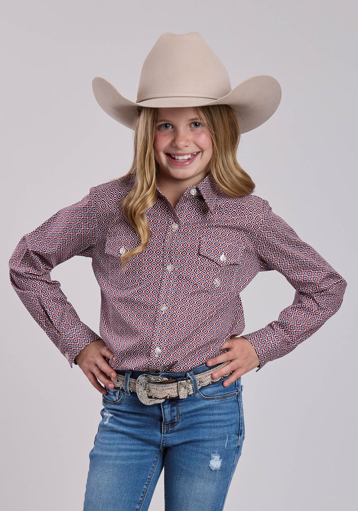 GIRLS ROPER RED TILE FOULARD LONG SLEEVE SHIRT