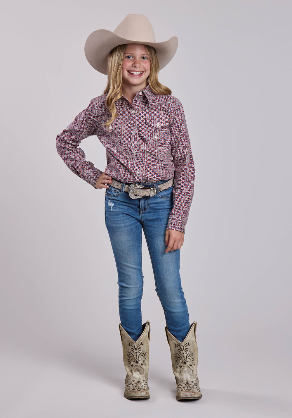 GIRLS ROPER RED TILE FOULARD LONG SLEEVE SHIRT
