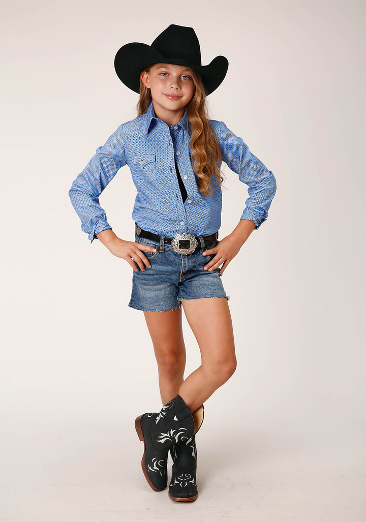 GIRLS LONG SLEEVE BUTTON THISTLE FOULARD WESTERN SHIRT