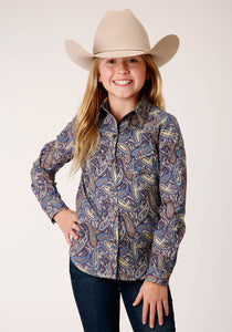 GIRLS LONG SLEEVE BUTTON ROYAL PAISLEYN WESTERN SHIRT