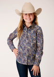 GIRLS LONG SLEEVE BUTTON ROYAL PAISLEYN WESTERN SHIRT