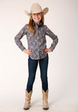 GIRLS LONG SLEEVE BUTTON ROYAL PAISLEYN WESTERN SHIRT