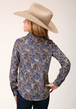 GIRLS LONG SLEEVE BUTTON ROYAL PAISLEYN WESTERN SHIRT