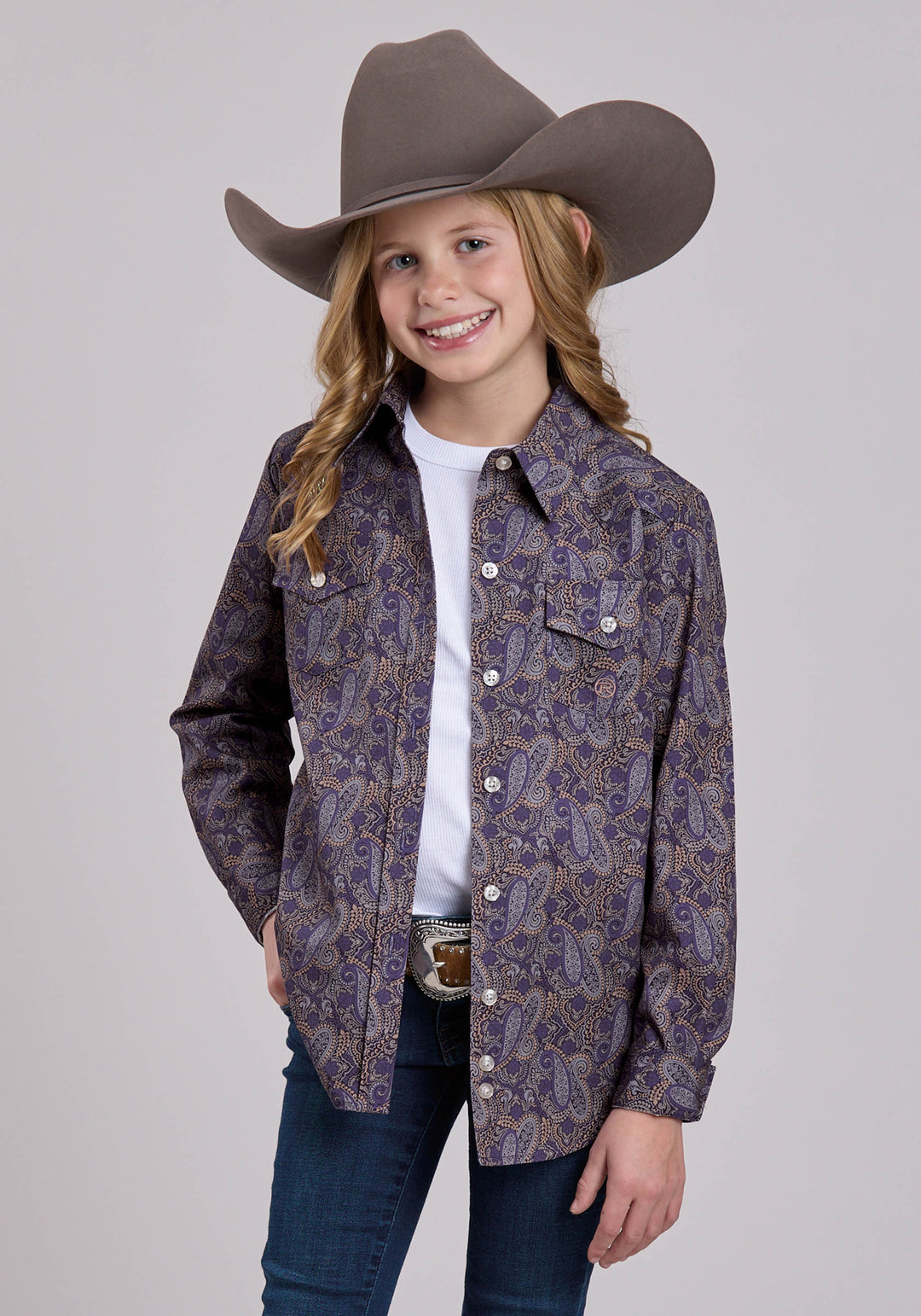 GIRLS LONG SLEEVE BUTTON PURPLE HAZE PAISLEY WESTERN SHIRT