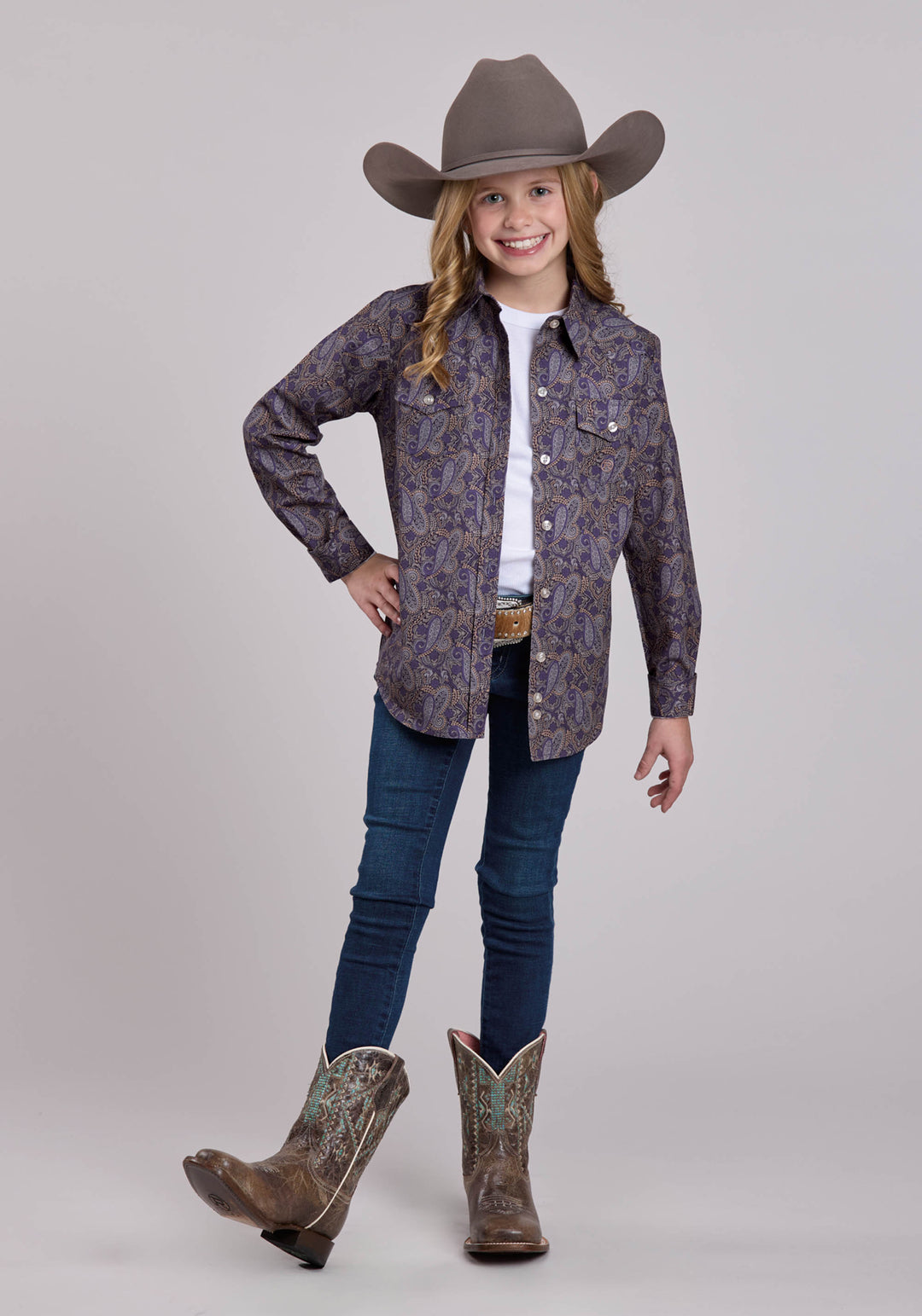 GIRLS LONG SLEEVE BUTTON PURPLE HAZE PAISLEY WESTERN SHIRT