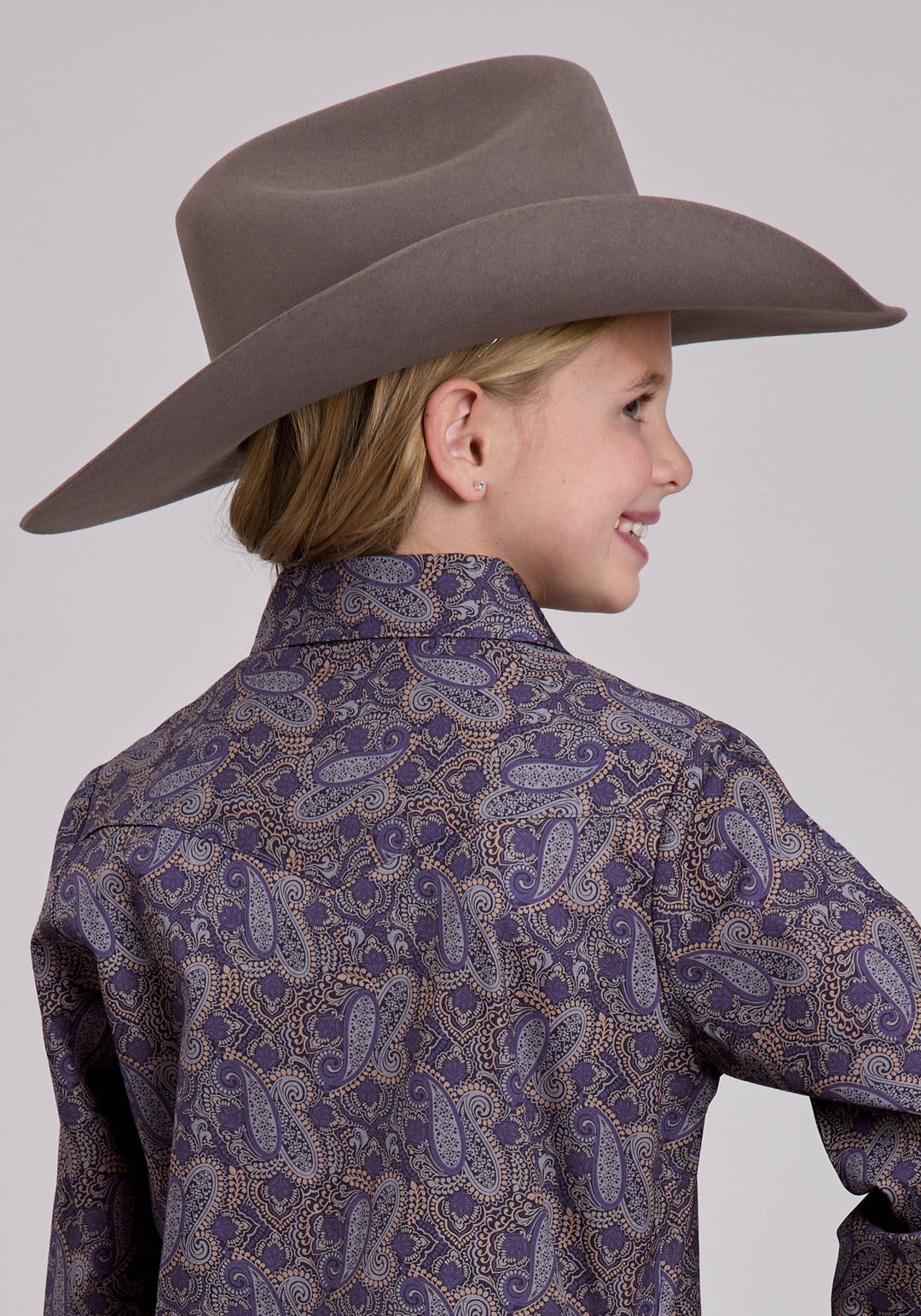 GIRLS LONG SLEEVE BUTTON PURPLE HAZE PAISLEY WESTERN SHIRT