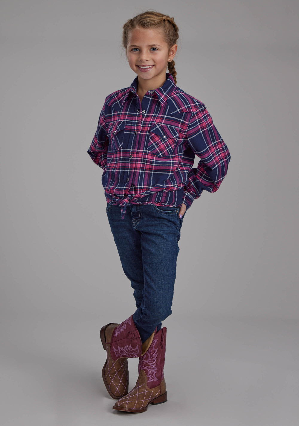 GIRLS UNLINED FLANNEL SHIRT LONG SLEEVE SNAP WESTERN SHIRT