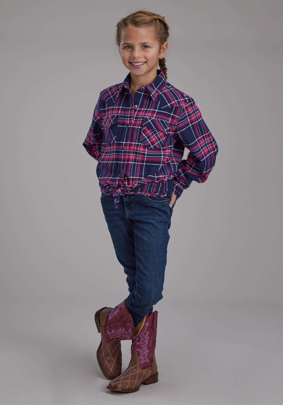 GIRLS UNLINED FLANNEL SHIRT LONG SLEEVE SNAP WESTERN SHIRT