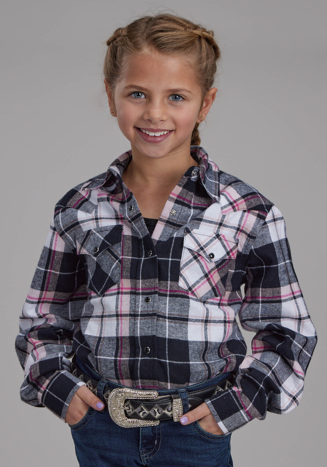 GIRLS UNLINED FLANNEL SHIRT LONG SLEEVE SNAP WESTERN SHIRT