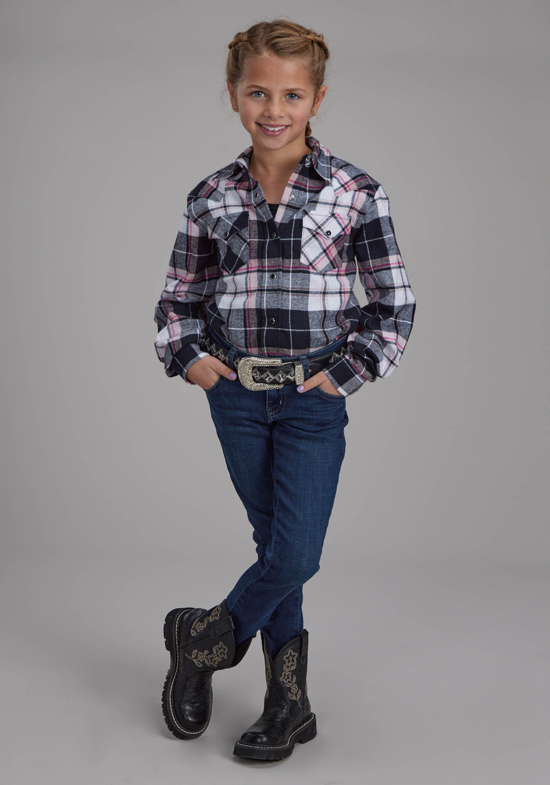GIRLS UNLINED FLANNEL SHIRT LONG SLEEVE SNAP WESTERN SHIRT