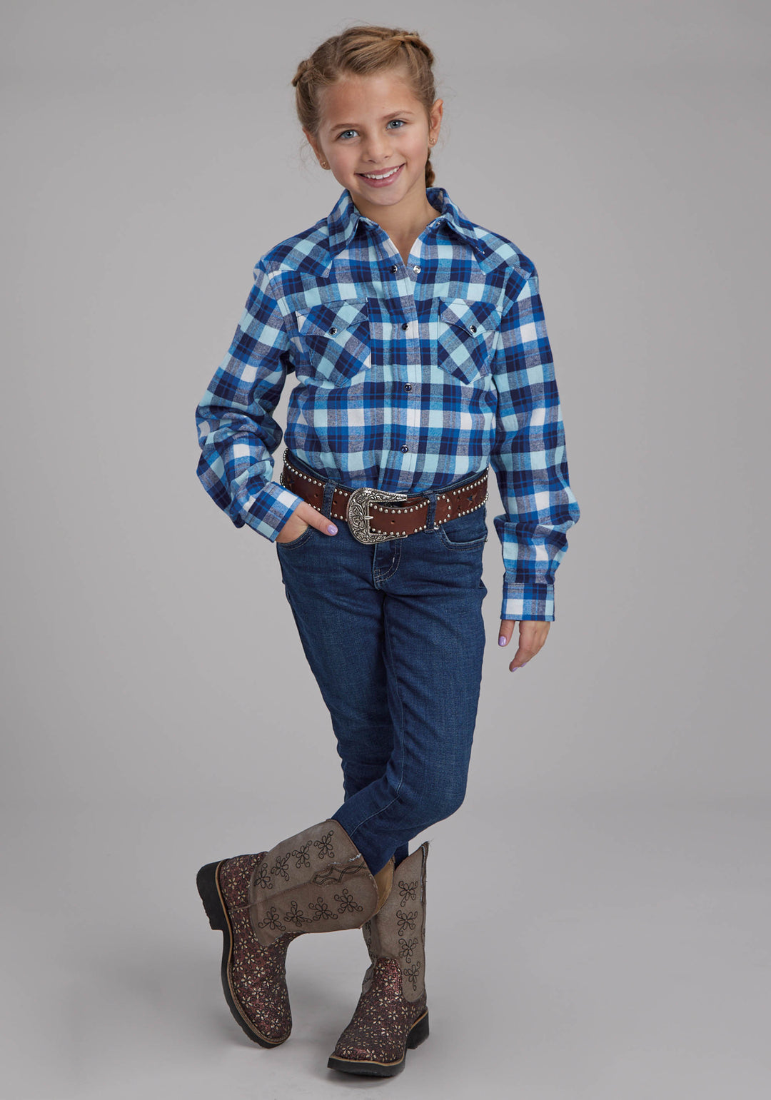GIRLS UNLINED FLANNEL SHIRT LONG SLEEVE SNAP WESTERN SHIRT
