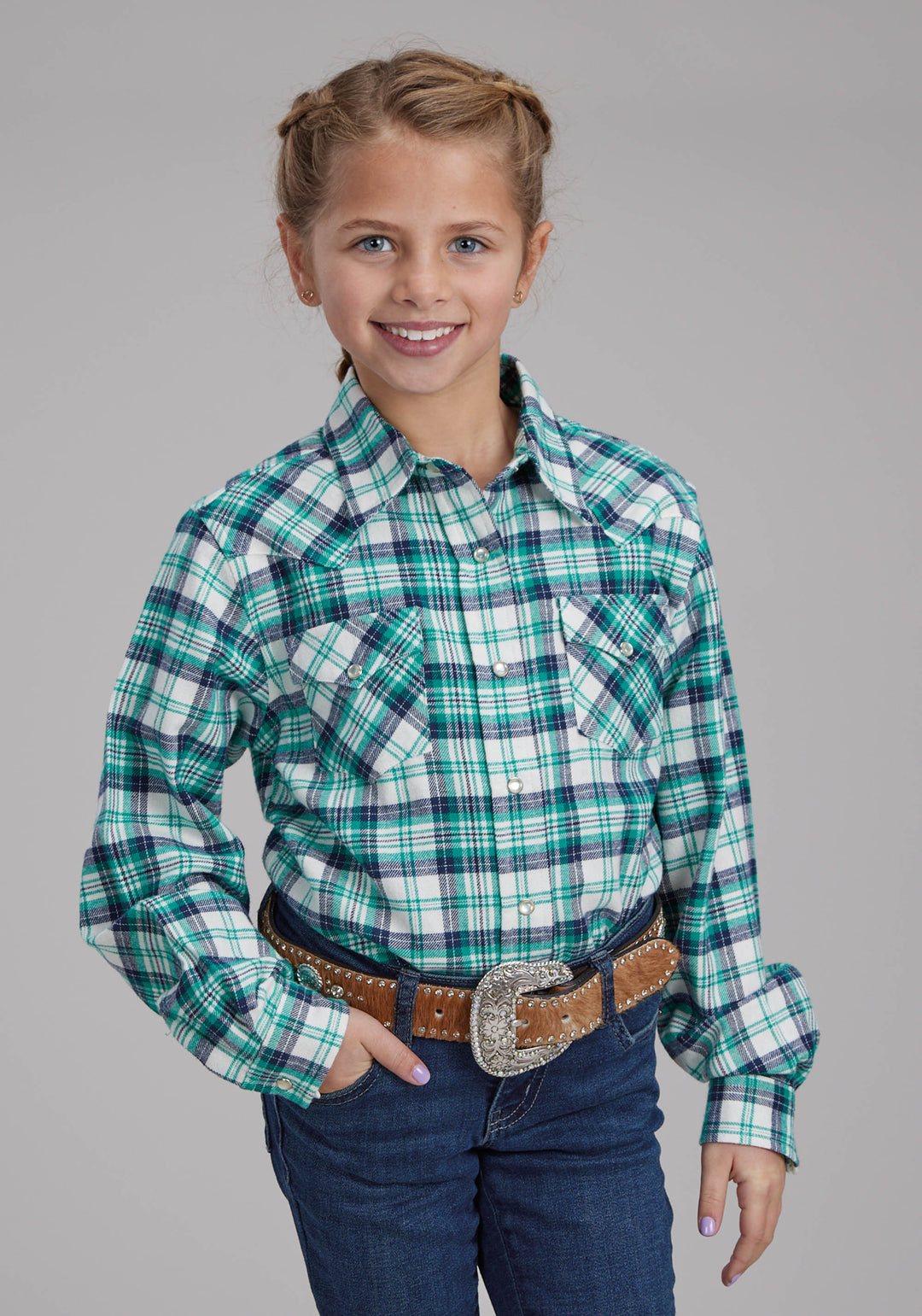 GIRLS UNLINED FLANNEL SHIRT LONG SLEEVE SNAP WESTERN SHIRT