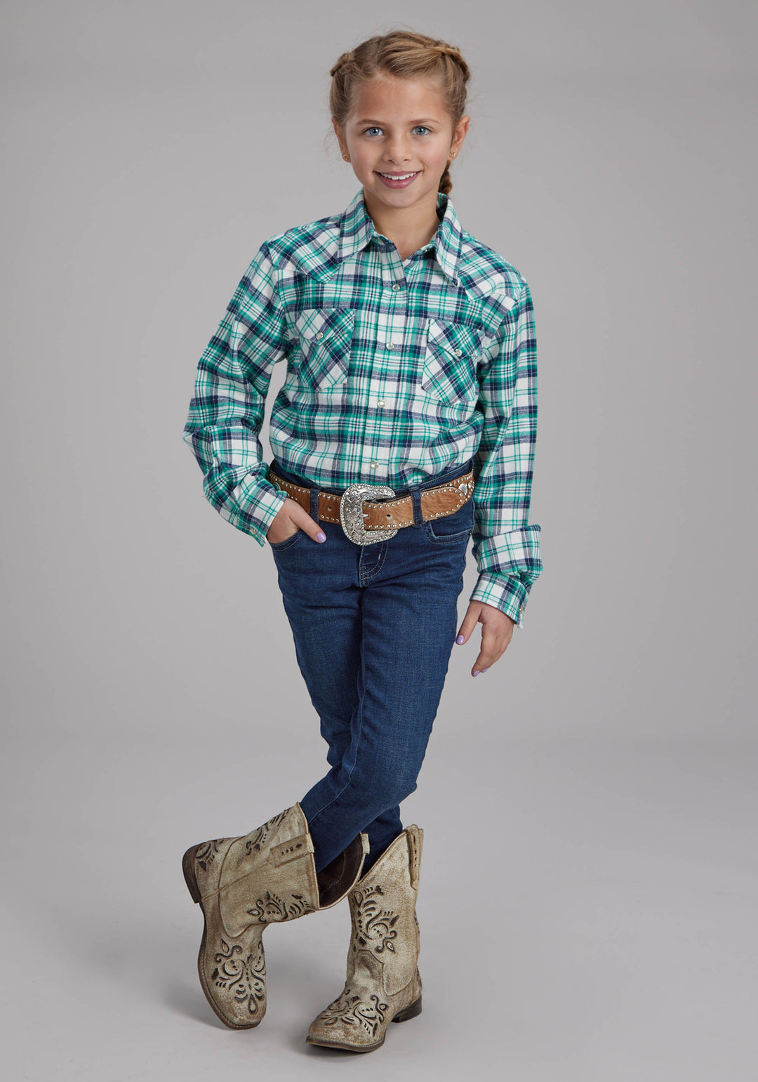GIRLS UNLINED FLANNEL SHIRT LONG SLEEVE SNAP WESTERN SHIRT