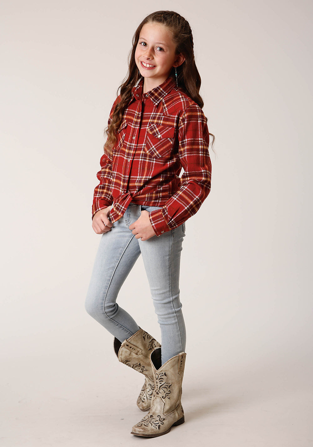 GIRLS LONG SLEEVE BUTTON UNLINED FLANNEL WESTERN SHIRT