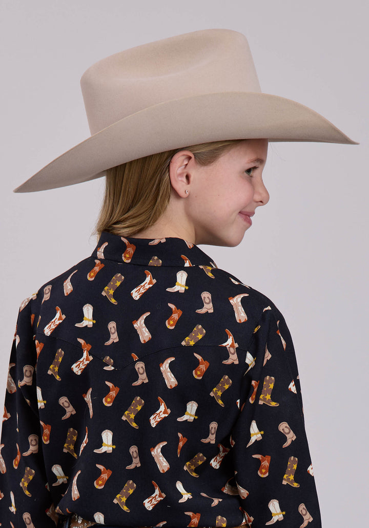 GIRLS LONG SLEEVE SNAP BOOT PRINTED RAYON WESTERN SHIRT