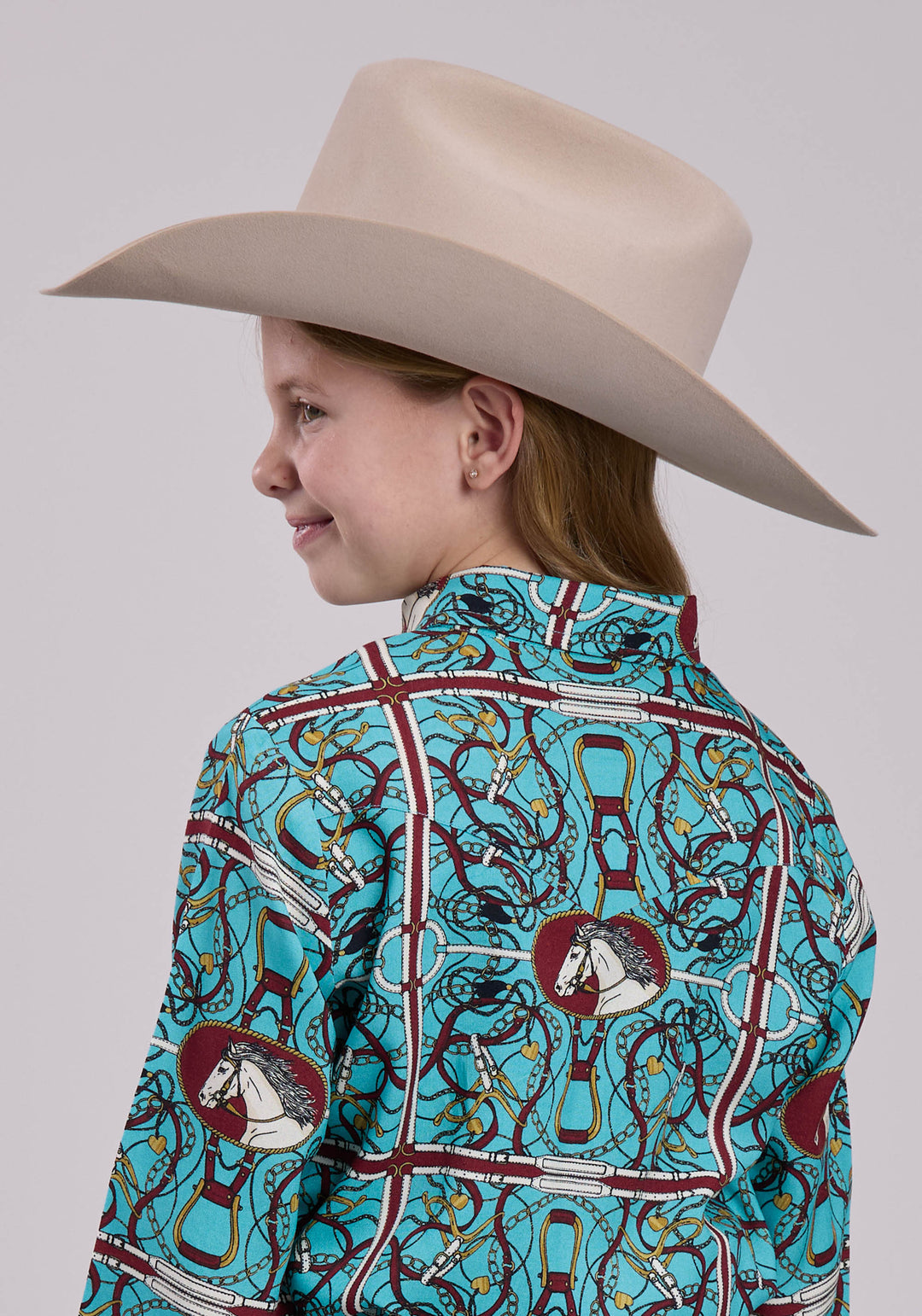 GIRLS LONG SLEEVE SNAP SCARF PRINT POLY RAYON WESTERN SHIRT