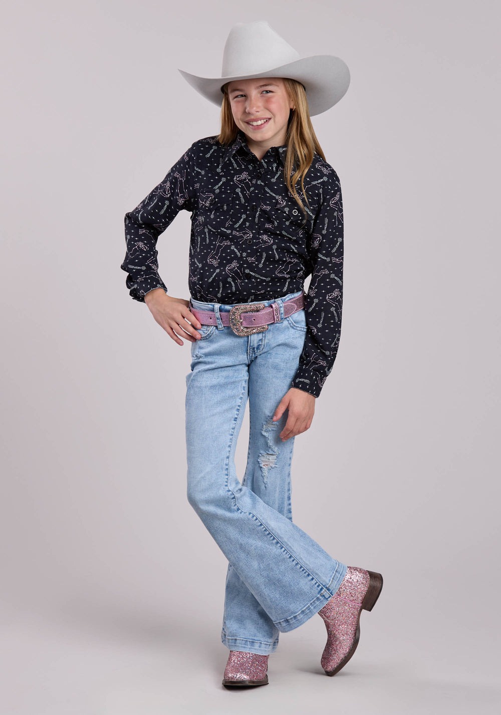 GIRLS ROPER CONNSTELLATIONS PRINTED LONG SLEEVE SHIRT