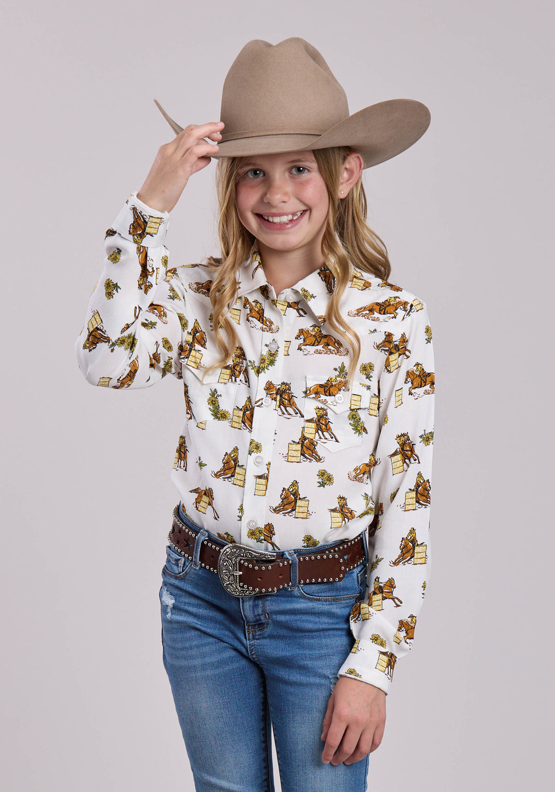 GIRLS ROPER RACERS PRINTED RAYON LONG SLEEVE SHIRT
