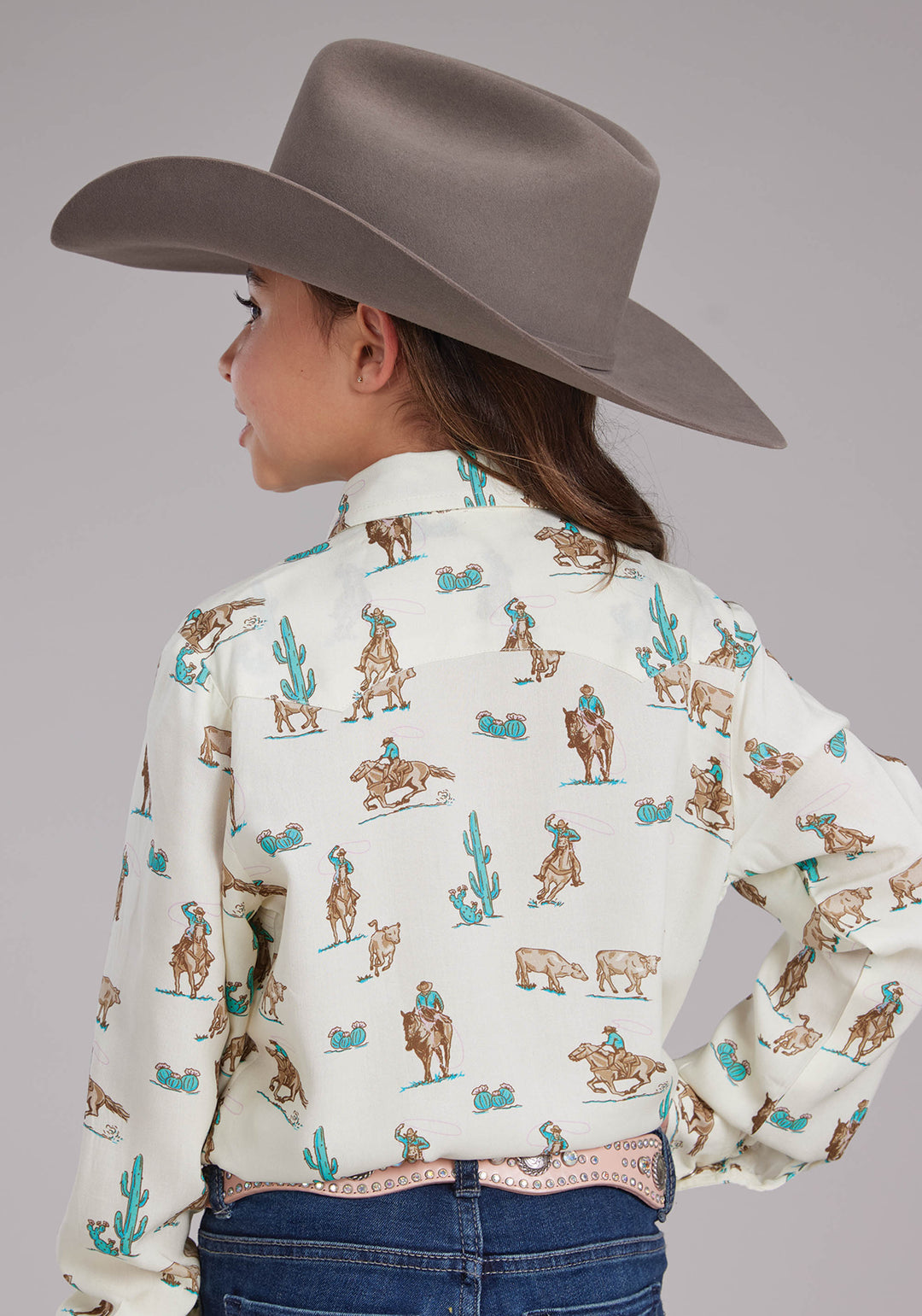 GIRLS ROPERS PRINTED RAYON LONG SLEEVE SNAP WESTERN SHIRT