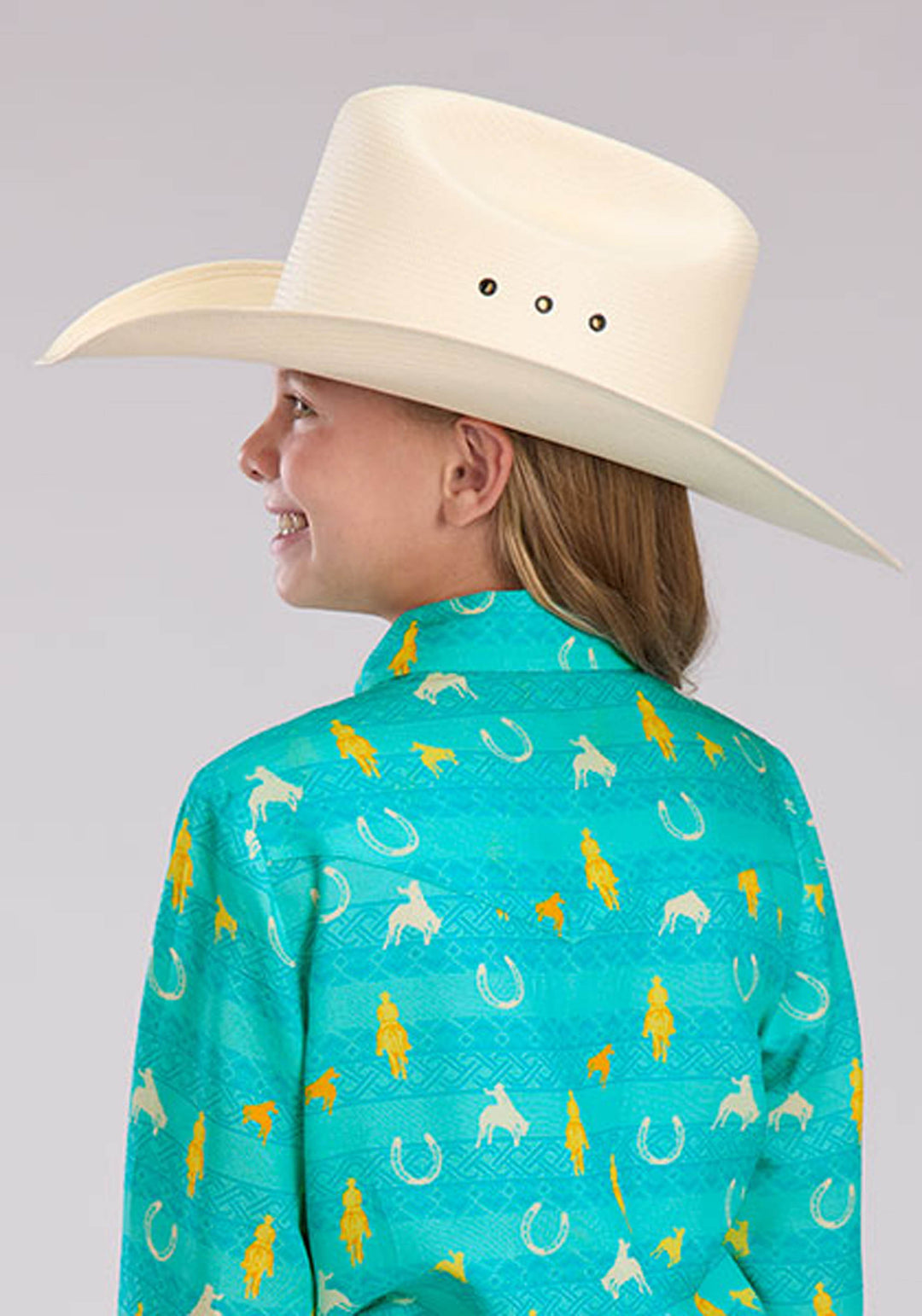 GIRLS VINTAGE AZTEC PRINT RAYON LONG SLEEVE SNAP WESTERN SHIRT