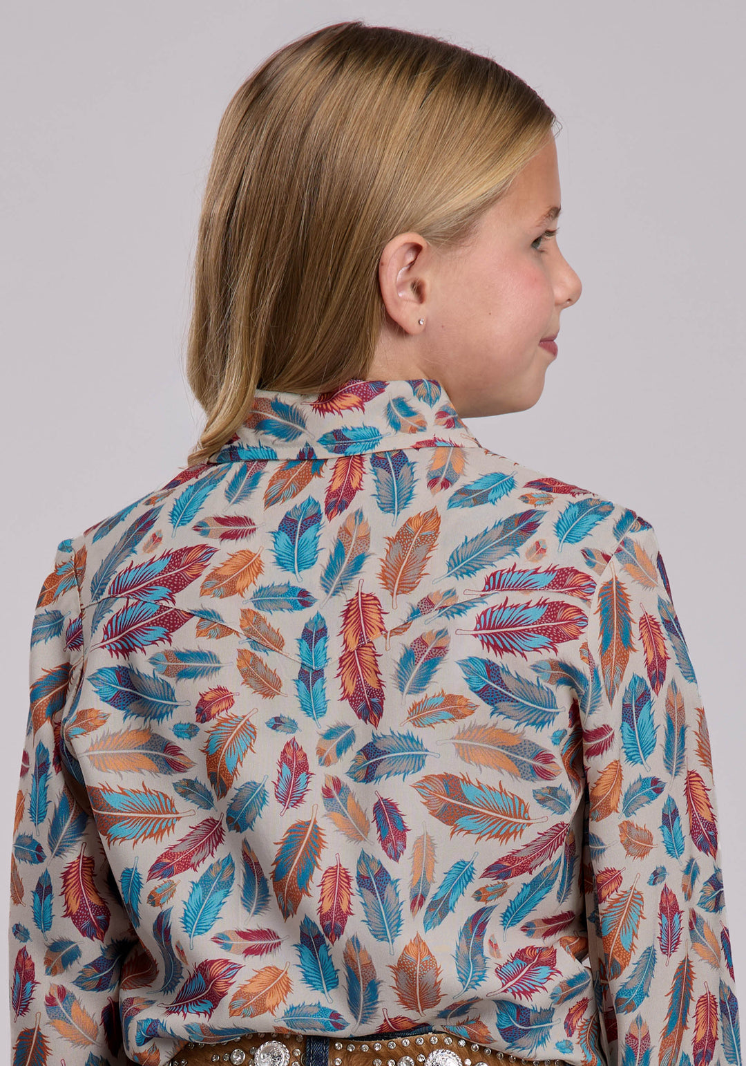GIRLS ROPER FEATHERS PRINTED WESTERN BLOUSE