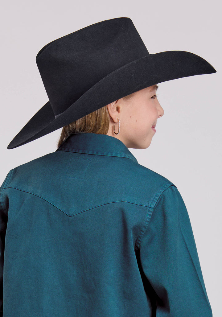 GIRLS LONG SLEEVE BUTTON TURQ PIGMENT DYED WSTRN BLOUSE WESTERN SHIRT